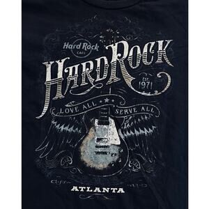 Hard Rock Cafe Atlanta Black Graphic T Shirt Guitar Wings Rock Music Mens XL